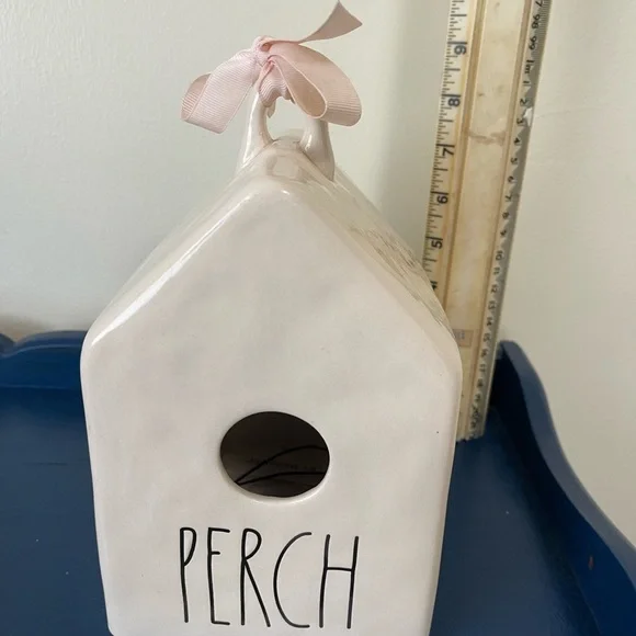 Rae Dunn Cream Birdhouse with Pink Ribbon - Picture 2 of 4